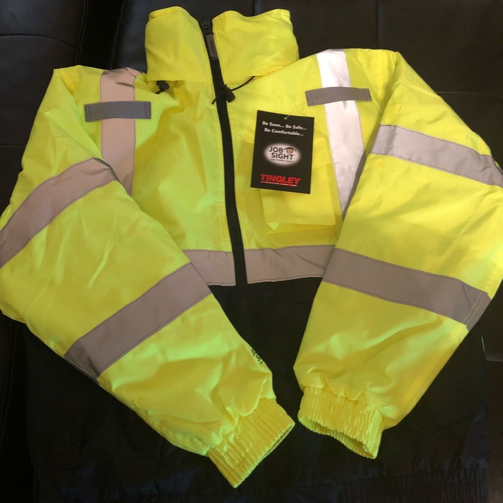 Bomber Jacket w/ hide away hoodie. Size Large